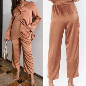 Show Me Your Mumu Pants Brown Satin Oscar Straight Leg size XL